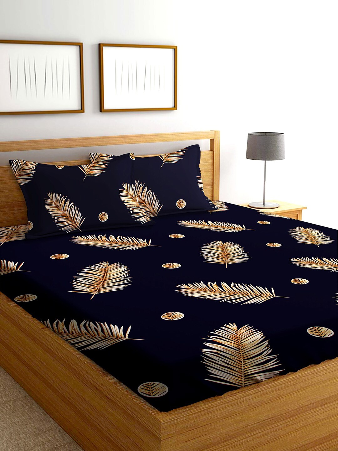 

AEROHAVEN Navy Blue Conversational 210 TC Flat Cotton King Bedsheet with 2 Pillow Covers