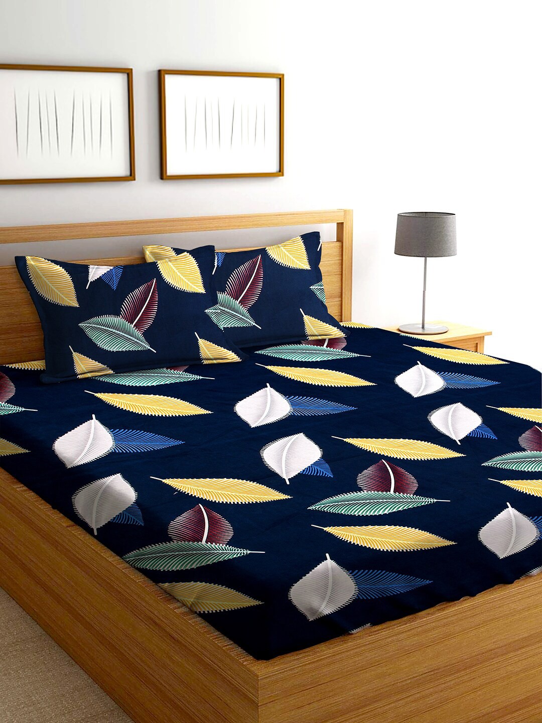 

AEROHAVEN Blue & Yellow 210 TC King Flat Cotton Bedsheet with 2 Pillow Covers