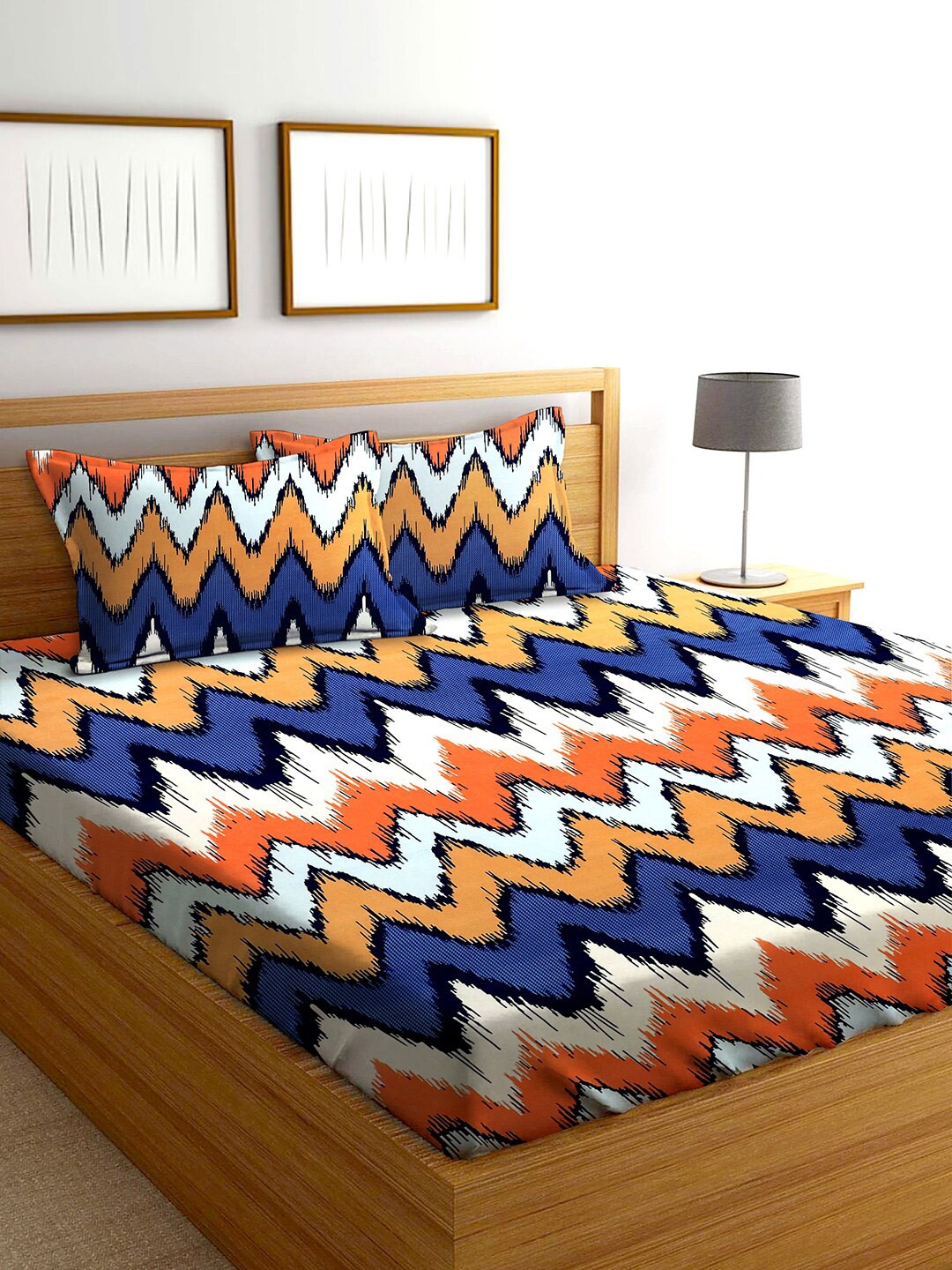 

AEROHAVEN Blue & Orange 210 TC Flat Cotton King Bedsheet with 2 Pillow Covers
