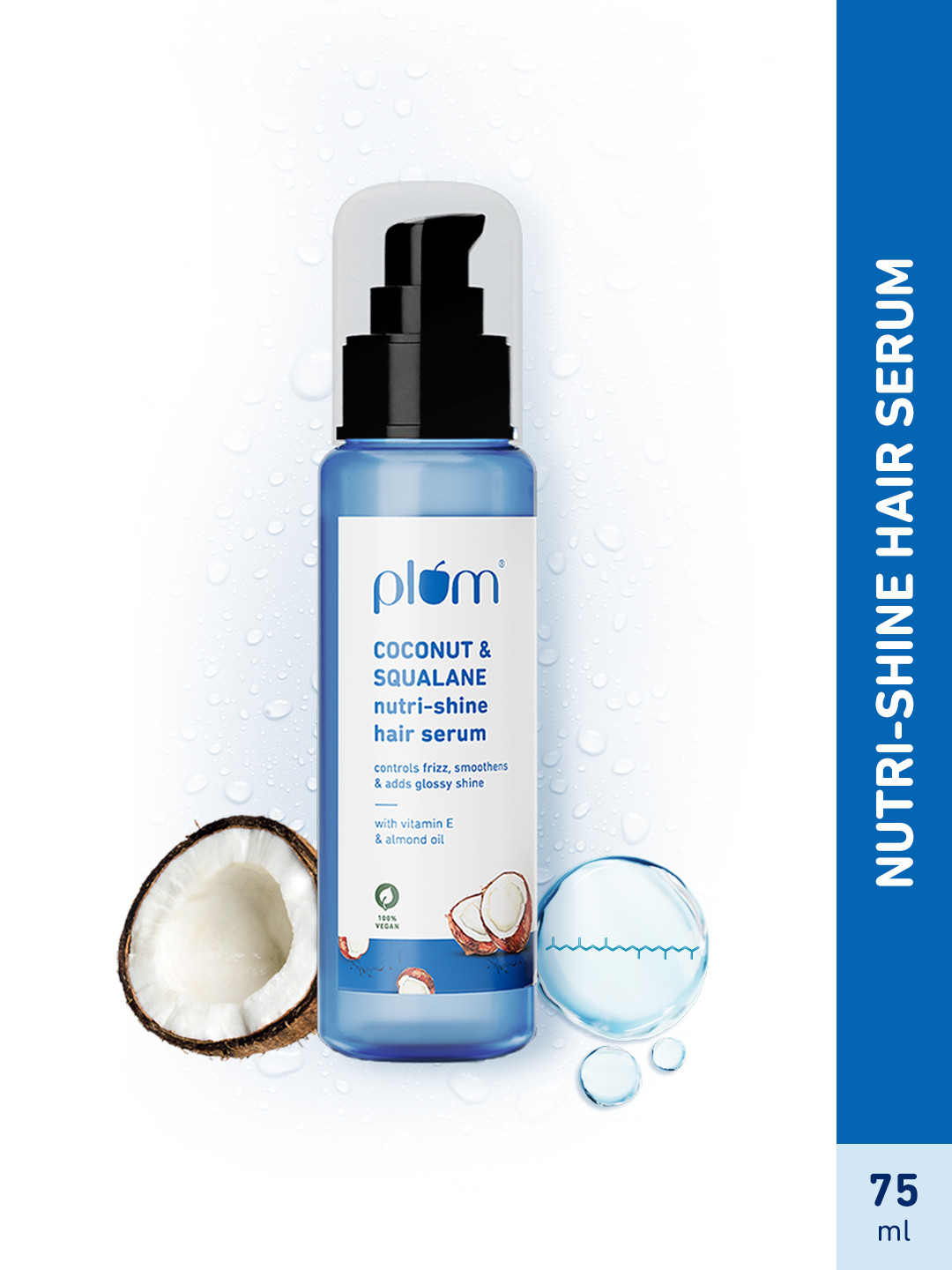 

Plum Coconut & Squalane Nutri-Shine Hair Serum - Controls Fizz & Adds Shine - 75ml, Blue