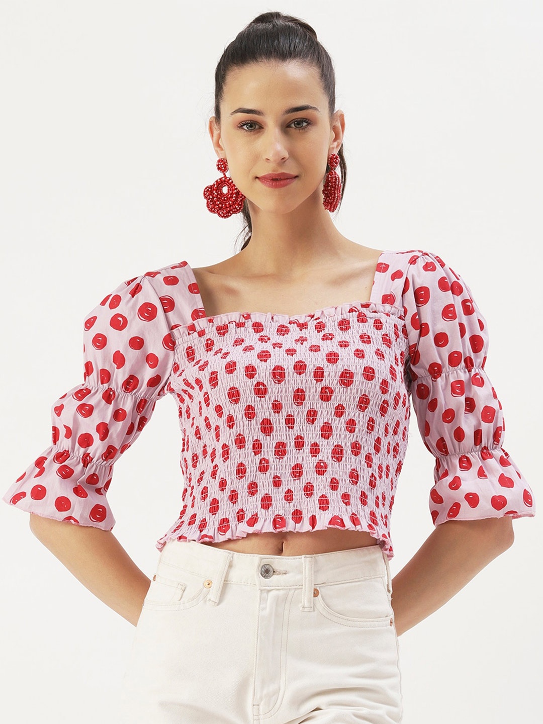 

DressBerry Printed Crop Cotton Top, Red