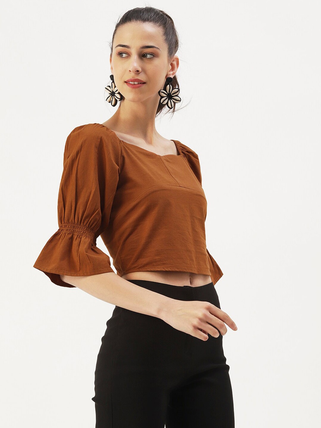 

DressBerry Sweetheart Neck Crop Top, Brown