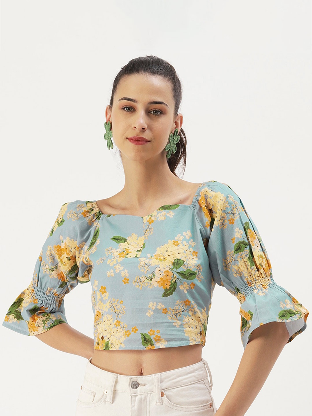 

DressBerry Floral Print Cotton Crop Top, Blue