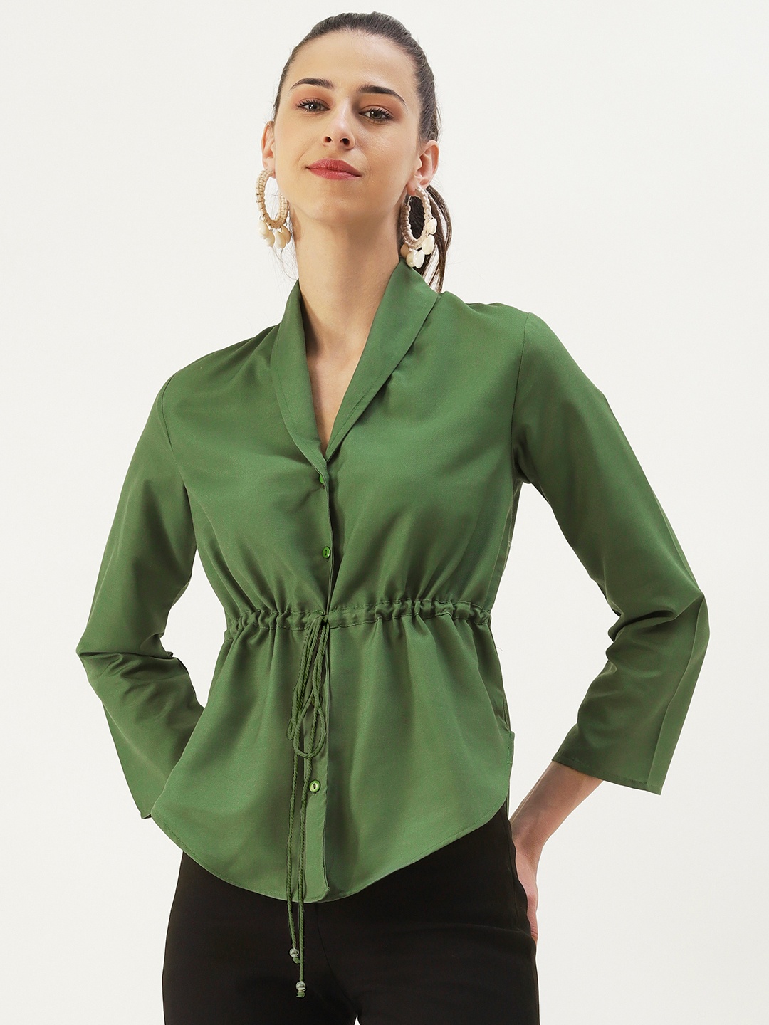 

DressBerry Green Waist Tie-Ups Cinched Waist Top