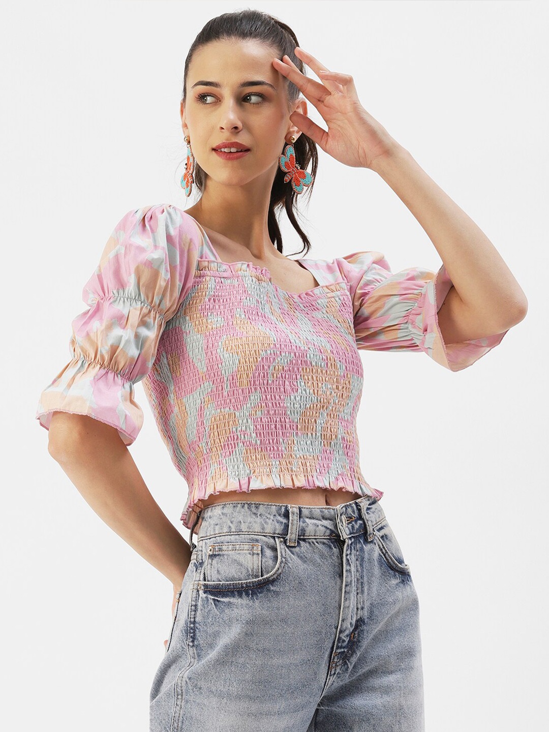 

DressBerry Floral Print Smocked Top, Multi