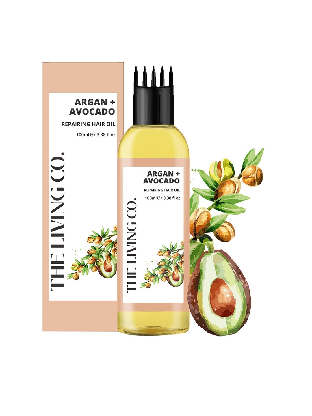 

THE LIVING CO. Argan & Avocado Repairing Hair Oil - 100 ml, Peach