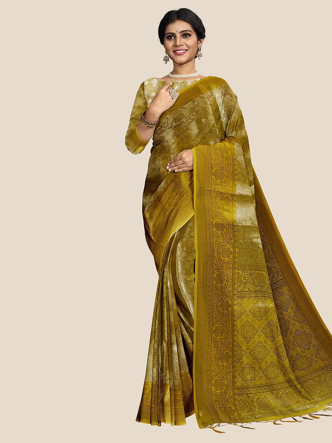 

The Chennai Silks Floral Woven Design Zari Organza Banarasi Saree, Green