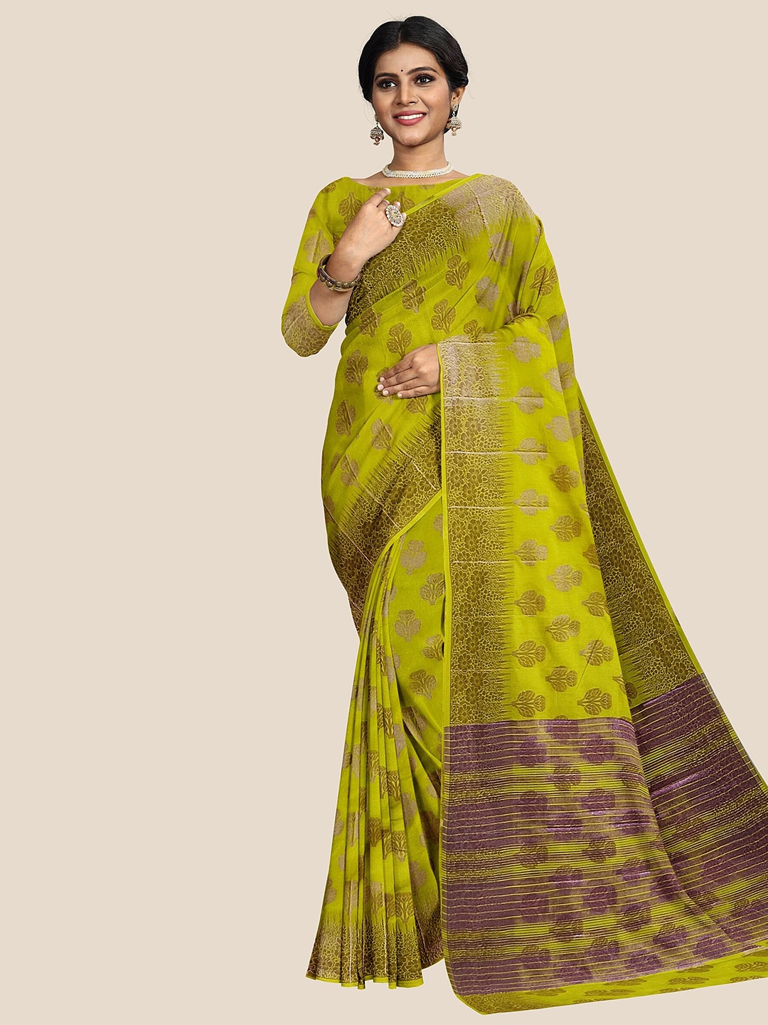 

The Chennai Silks Floral Woven Design Zari Banarasi Saree, Green