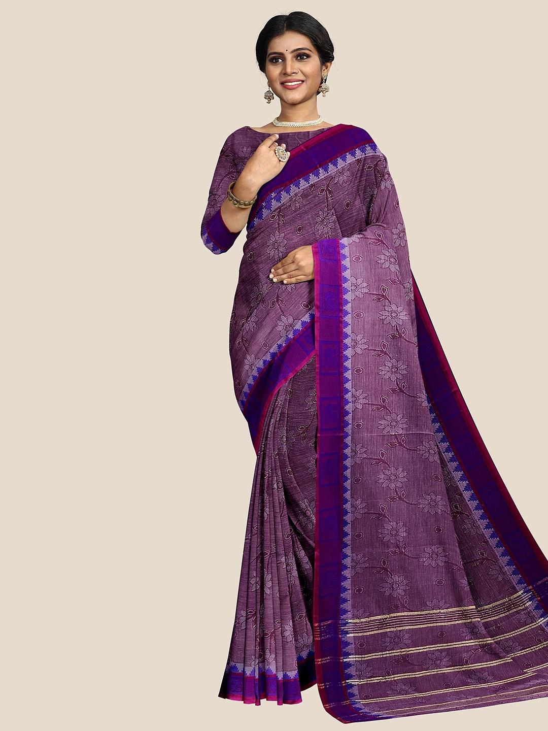 

The Chennai Silks Floral Pure Cotton Kovai Saree, Pink