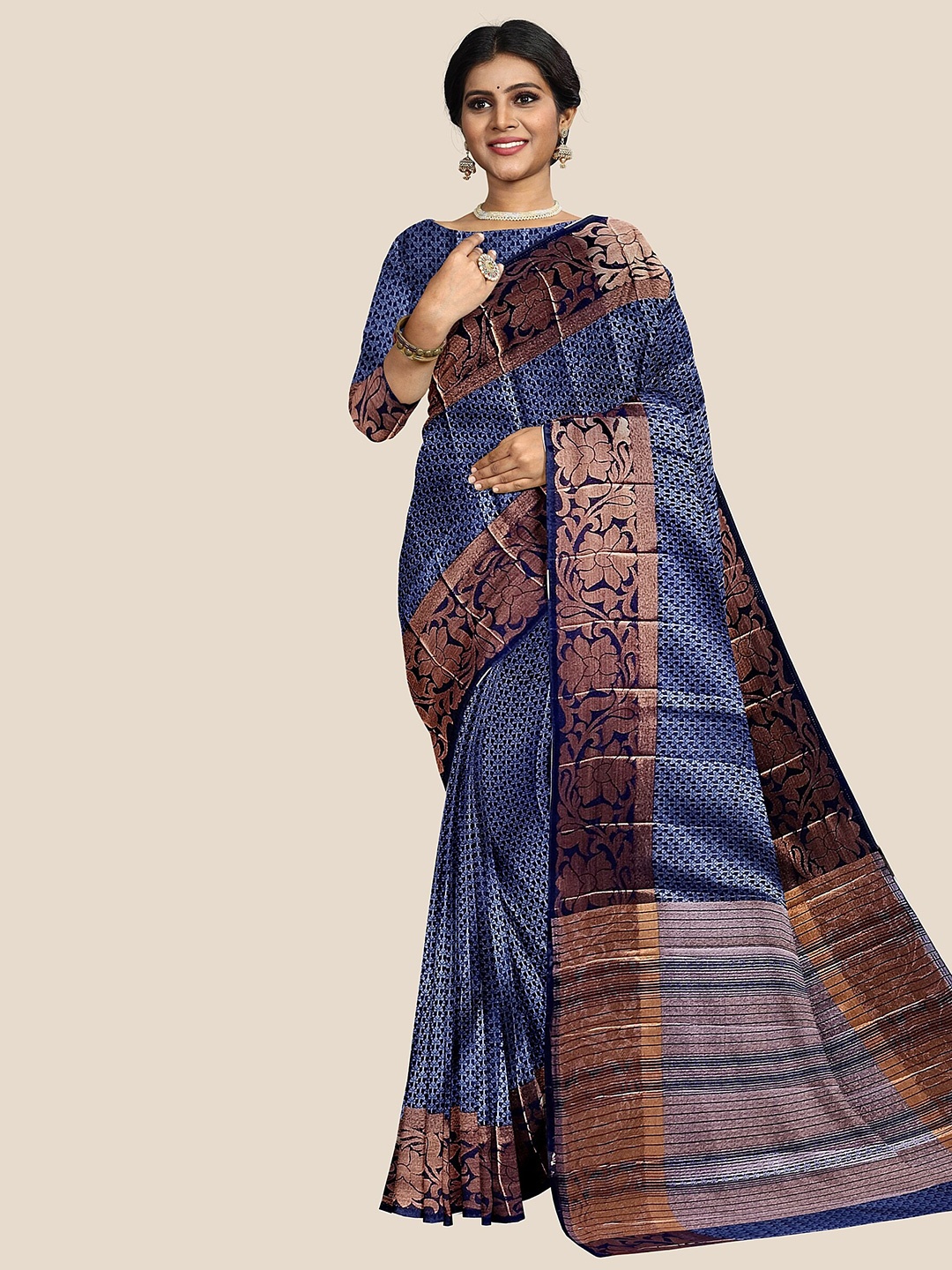 

The Chennai Silks Ethnic Printed Banarasi Saree, Navy blue