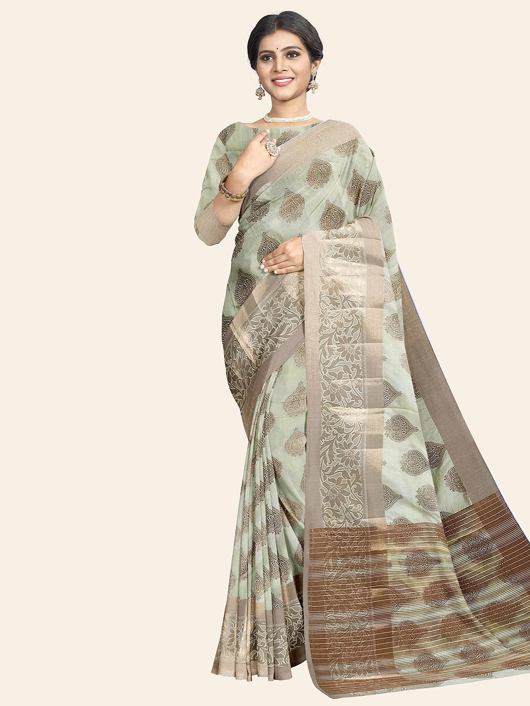 

The Chennai Silks Woven Design Banarasi Saree, Cream