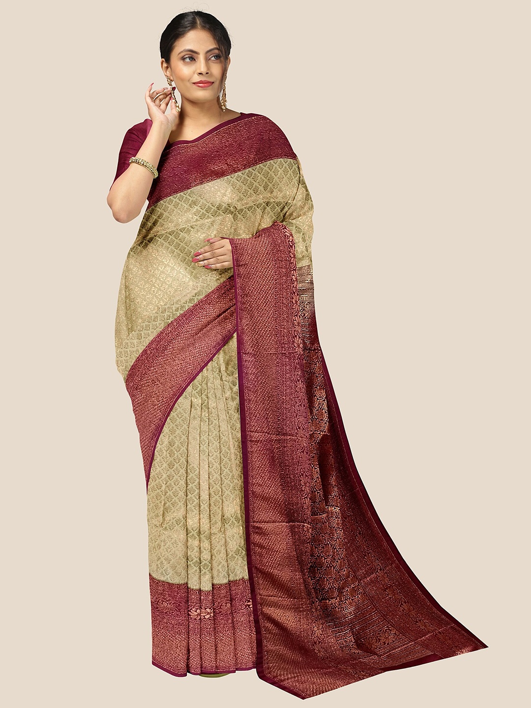 

The Chennai Silks Woven Design Zari Pure Silk Arani Saree, Cream