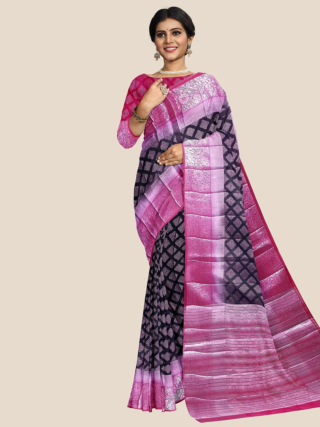 

The Chennai Silks Woven Design Zari Banarasi Saree, Black