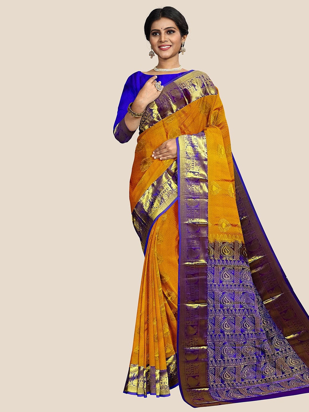 

The Chennai Silks Woven Design Zari Bordered Arani Pure Silk Saree, Orange
