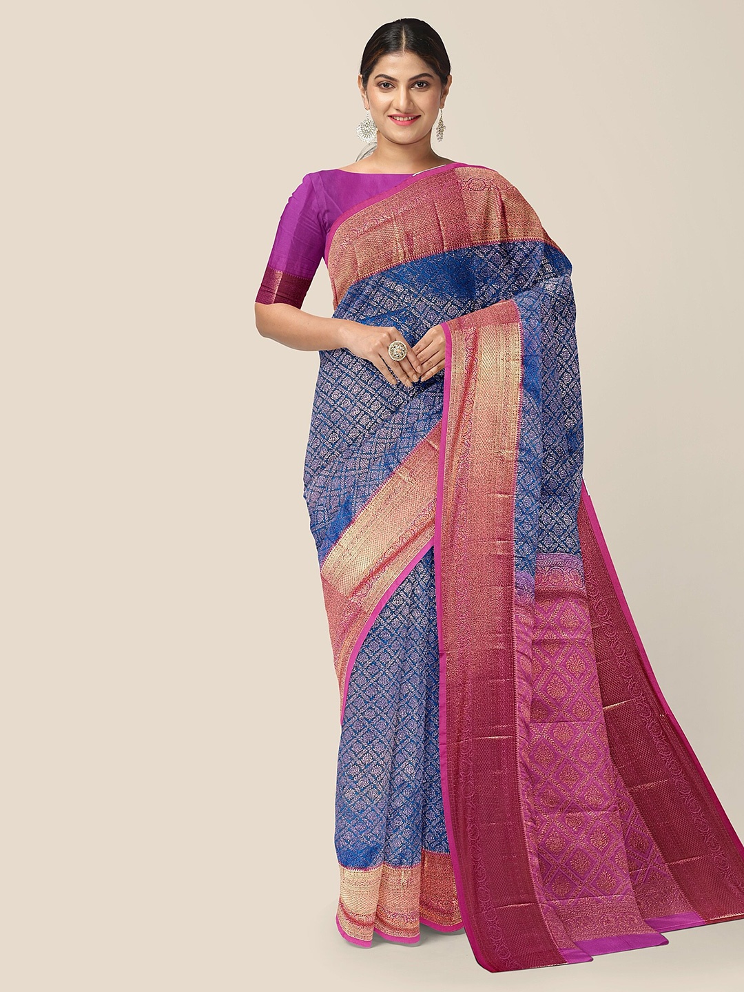 

The Chennai Silks Woven Design Zari Bordered Arani Pure Silk Saree, Blue