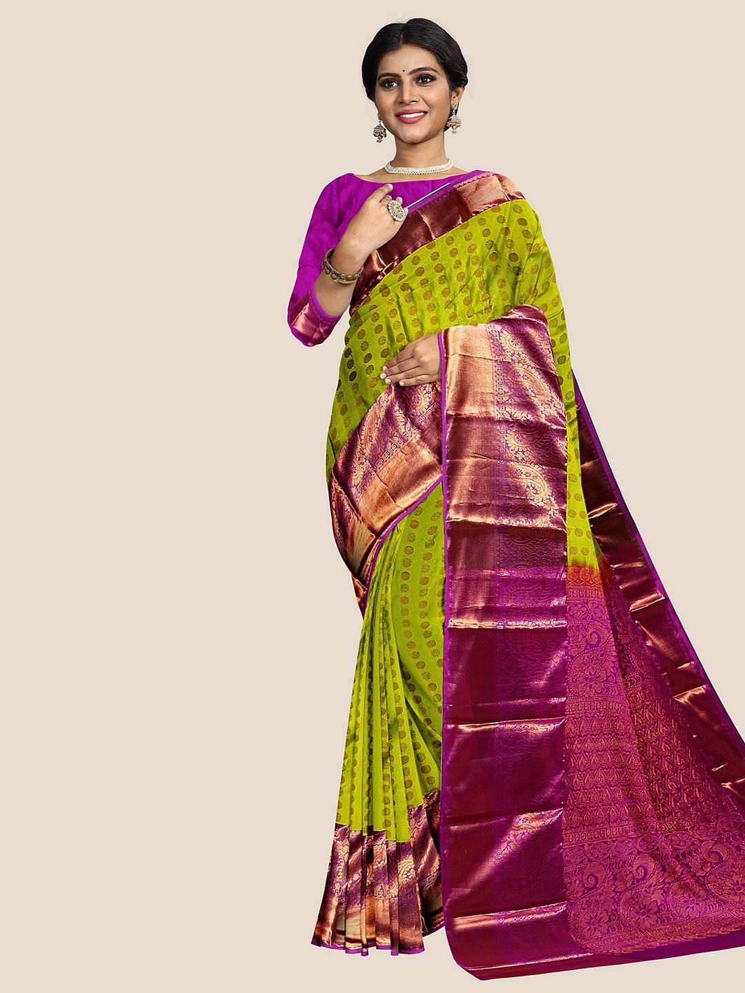 

The Chennai Silks Woven Design Zari Bordered Pure Silk Dharmavaram Saree, Green