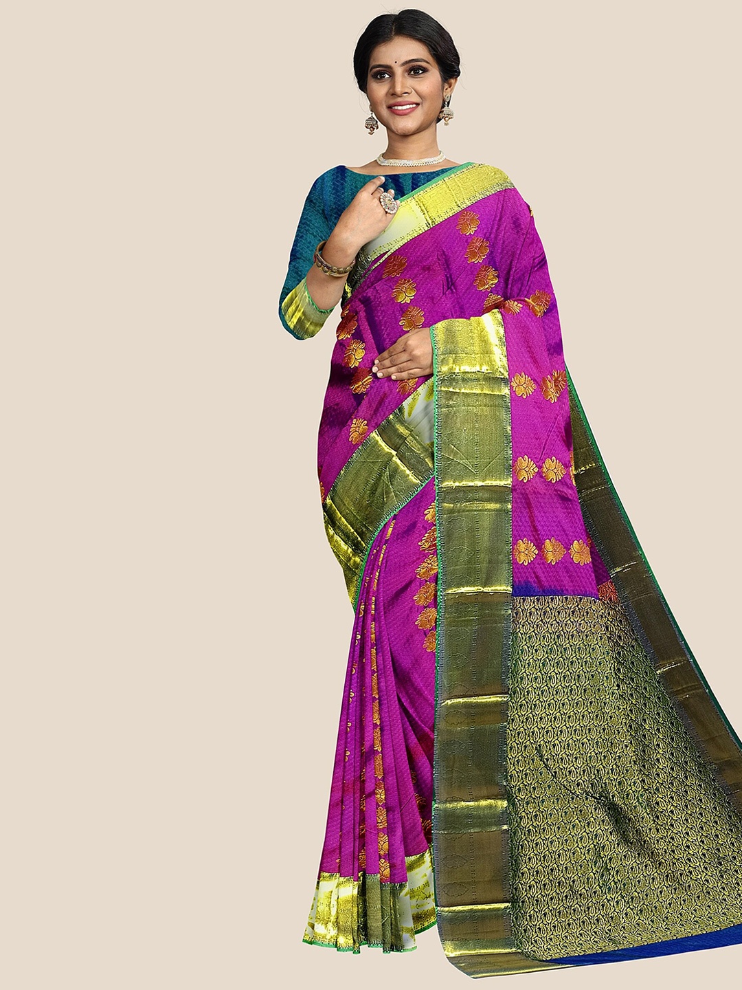 

The Chennai Silks Ethnic Motif Woven Design Zari Pure Silk Arani Saree, Magenta