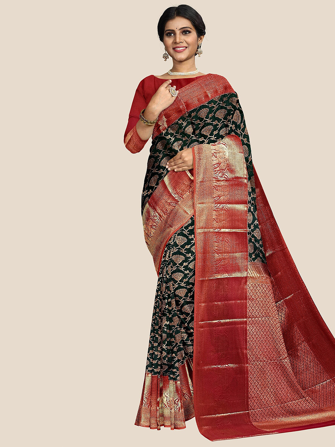 

The Chennai Silks Woven Design Zari Pure Silk Arani Saree, Green