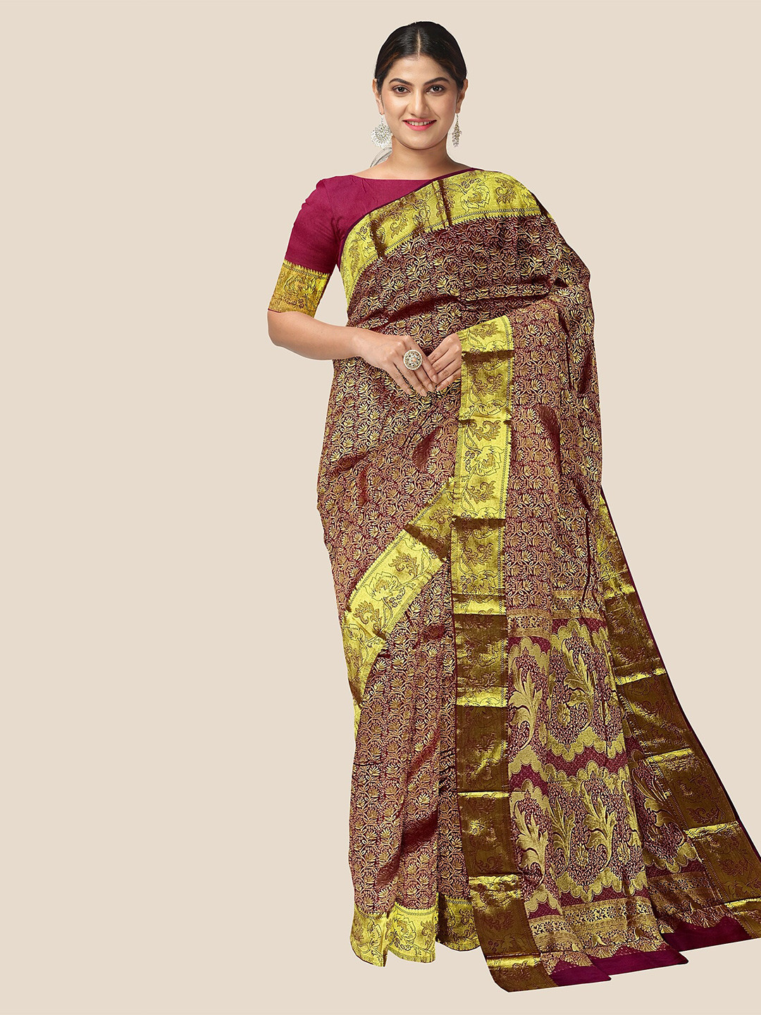 

The Chennai Silks Woven Design Zari Pure Silk Arani Saree, Maroon