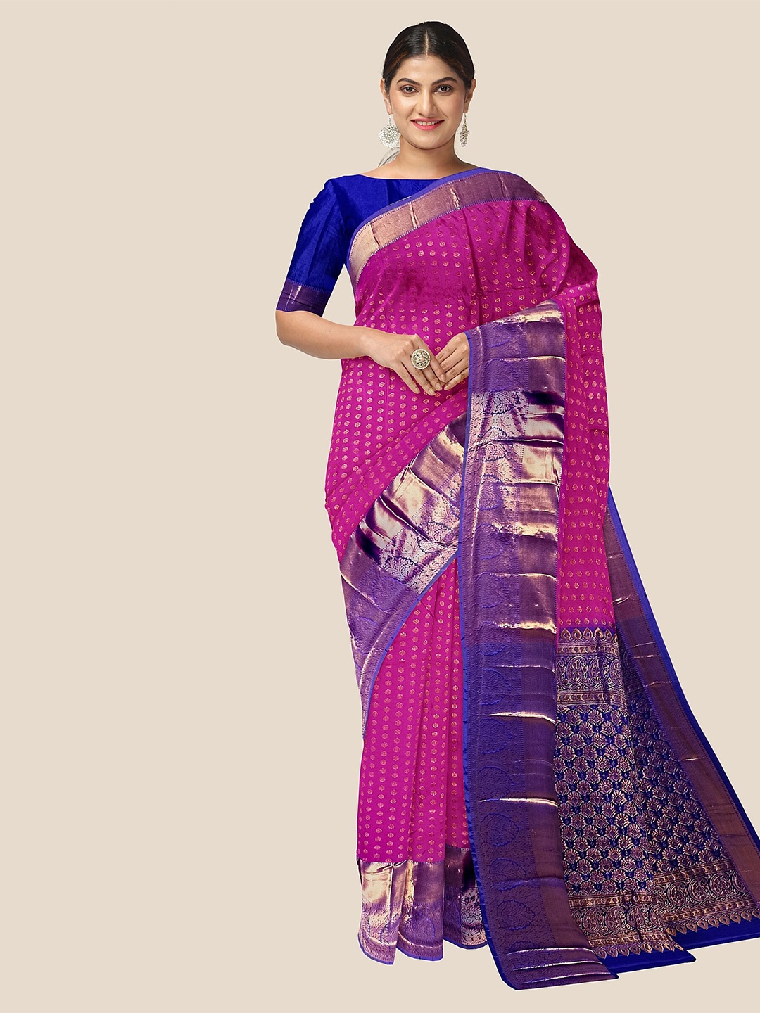 

The Chennai Silks Woven Design Zari Pure Silk Arani Saree, Pink