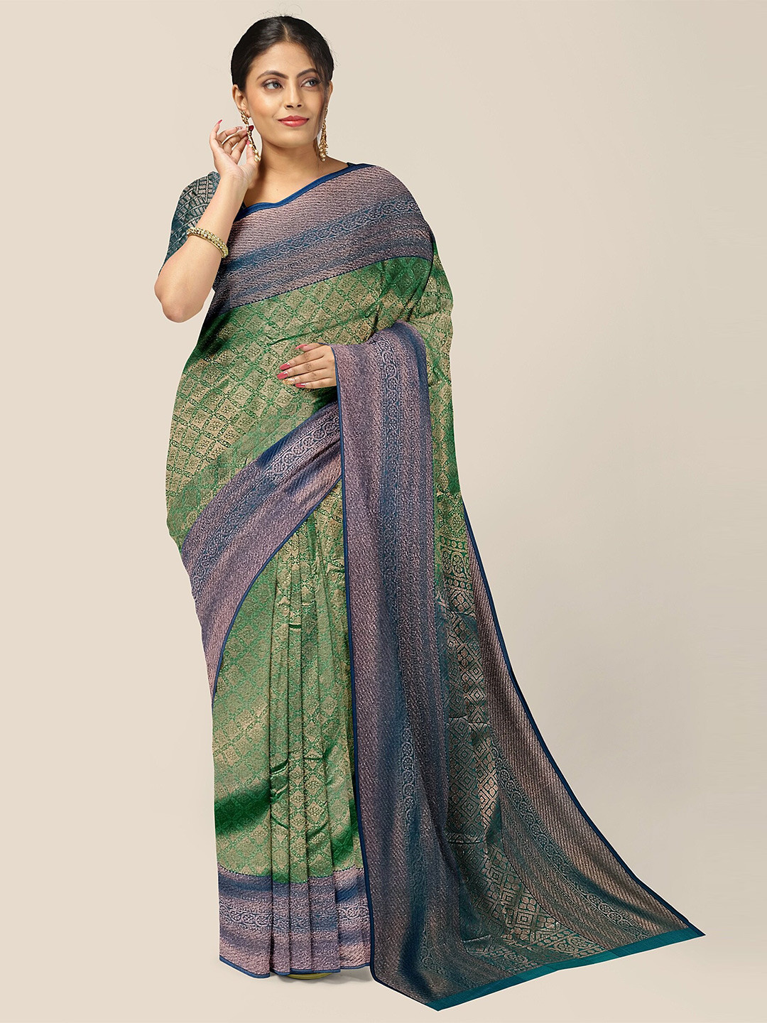 

The Chennai Silks Woven Design Zari Pure Silk Arani Saree, Green