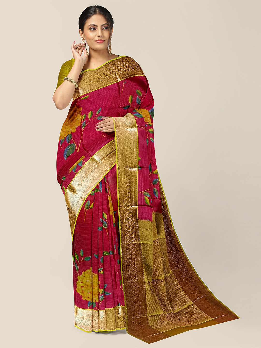 

The Chennai Silks Floral Zari Pure Silk Dharmavaram Saree, Red
