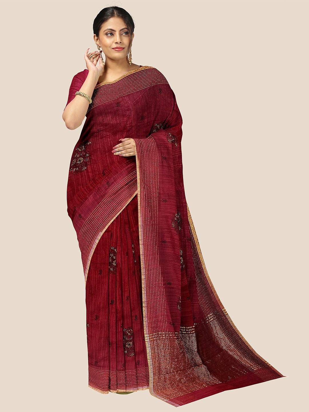 

The Chennai Silks Embellished Zari Saree, Maroon