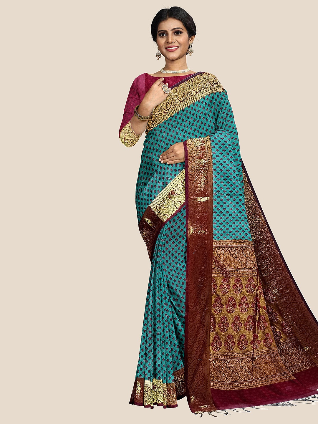 

The Chennai Silks Floral Woven Design Zari Maheshwari Saree, Blue