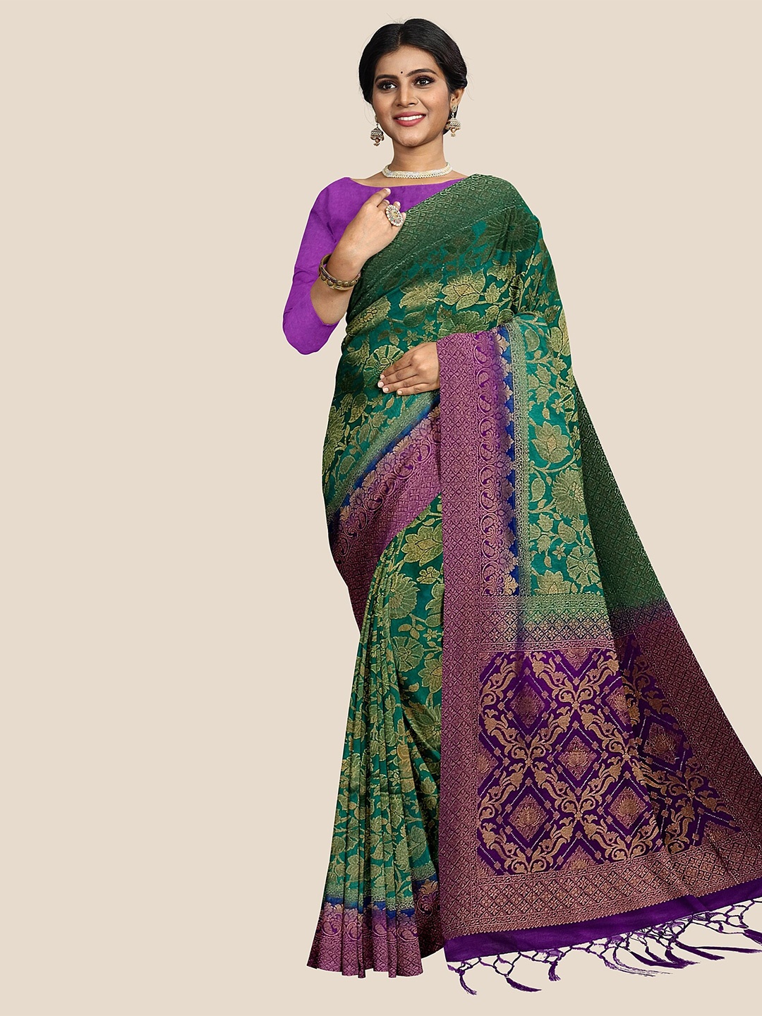 

The Chennai Silks Floral Woven Design Zari Patola Saree, Green