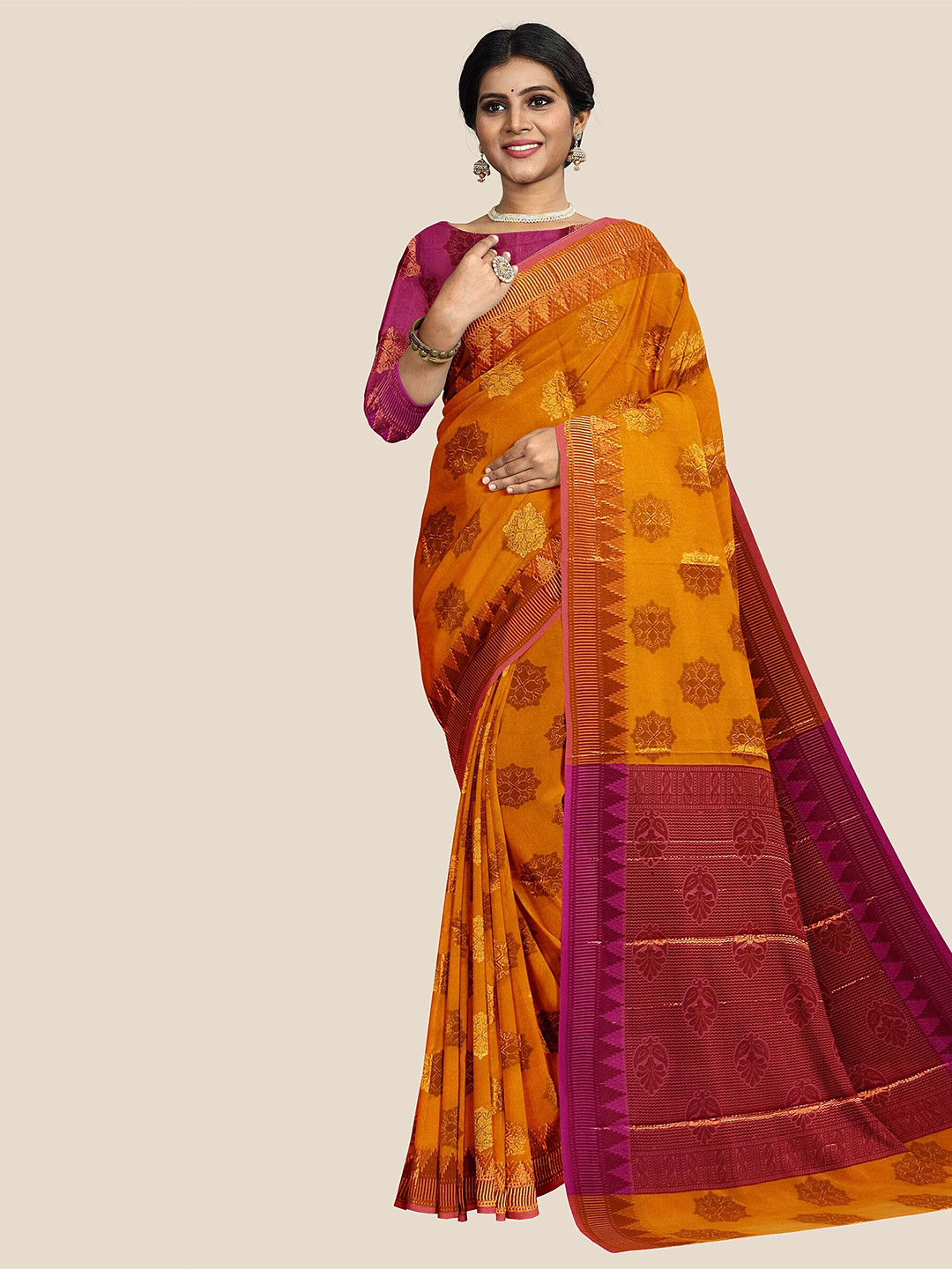 

The Chennai Silks Ethnic Motif Woven Zari Saree, Orange