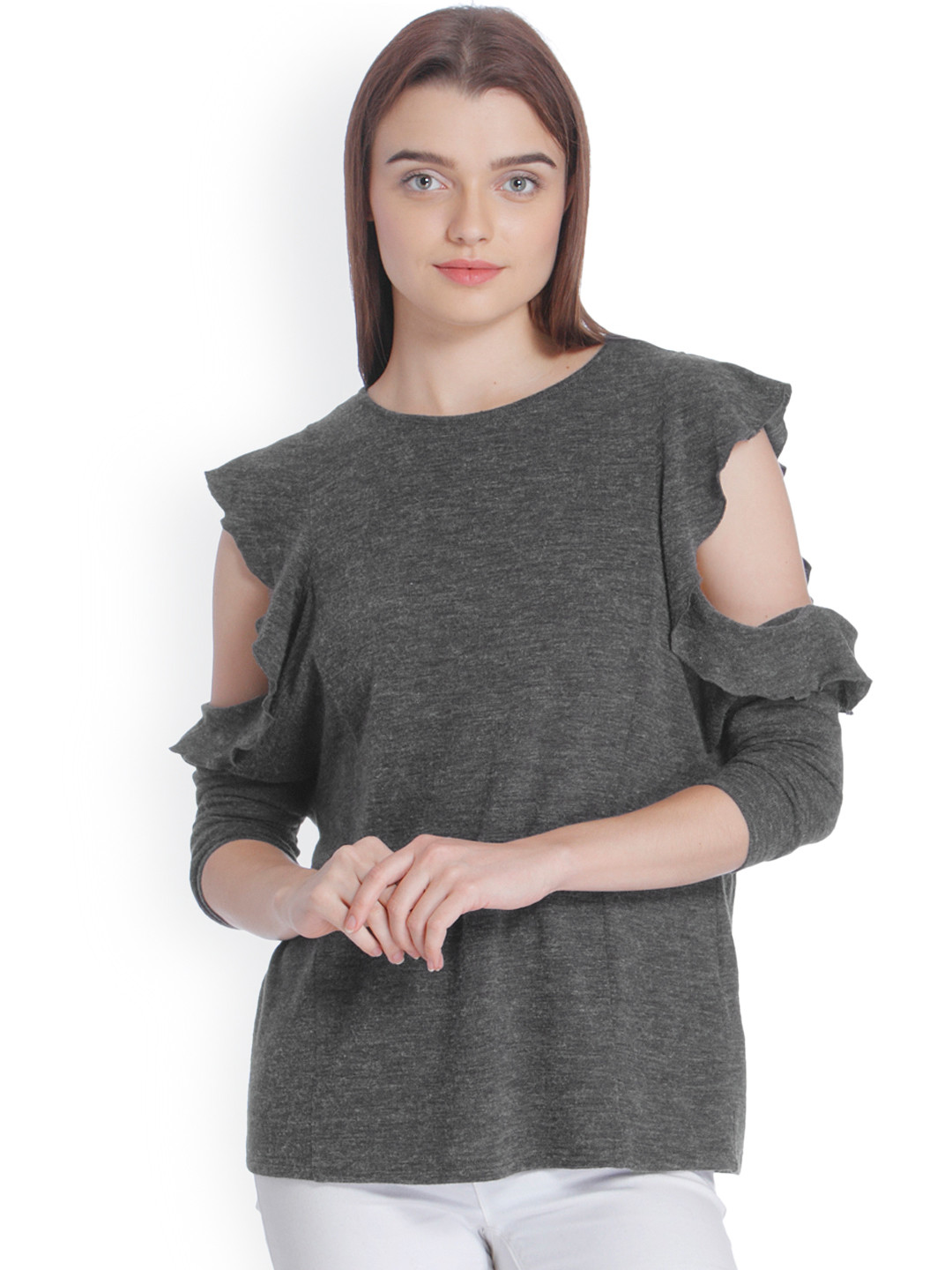 

Vero Moda Women Grey Cold Shoulder Top