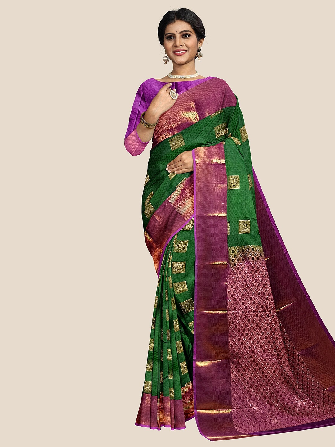 

The Chennai Silks Woven Design Zari Pure Silk Arani Saree, Green