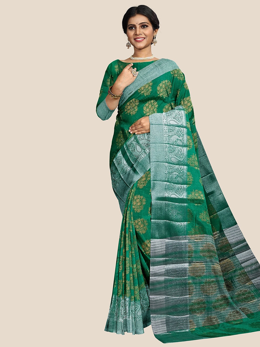 

The Chennai Silks Woven Design Zari Banarasi Saree, Green