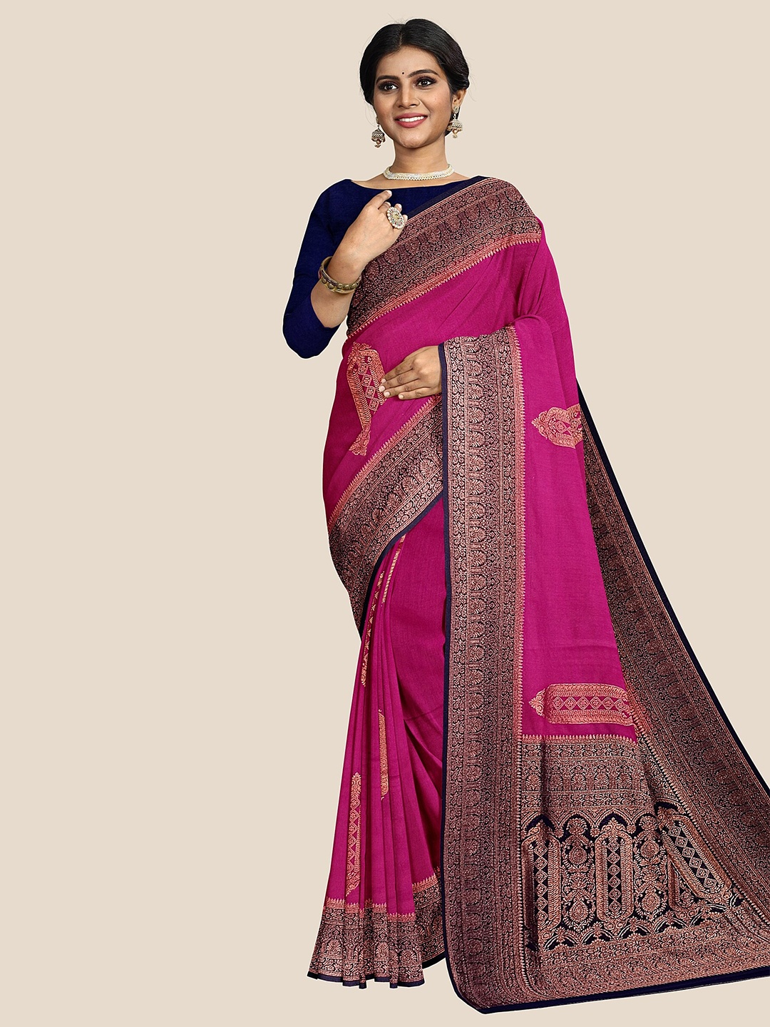 

The Chennai Silks Woven Design Zari Patola Saree, Magenta