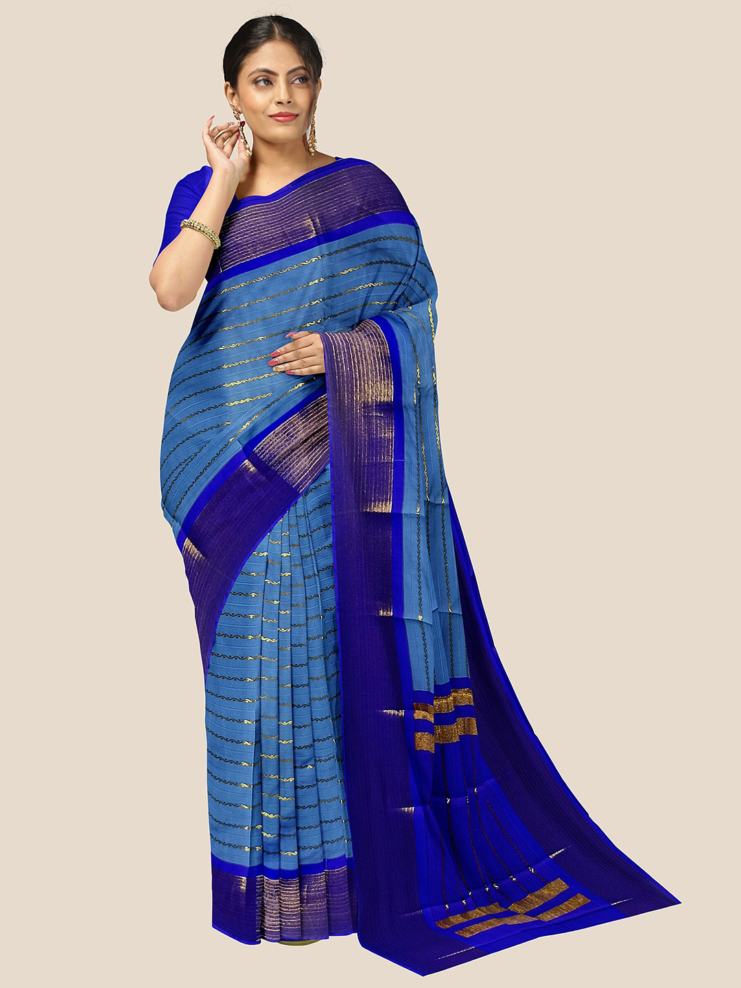 

The Chennai Silks Woven Design Zari Saree, Blue