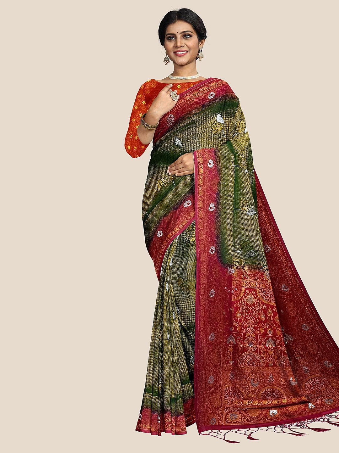 

The Chennai Silks Woven Design Zari Saree, Green