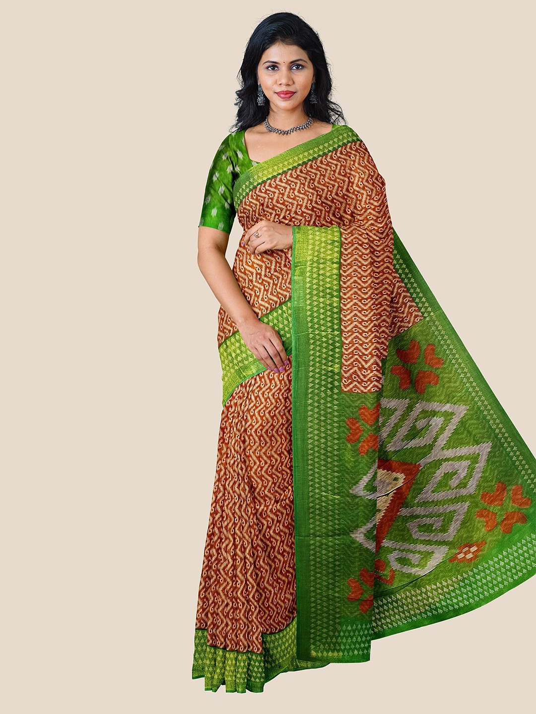 

The Chennai Silks Geomentric Printed Zari Saree, Green