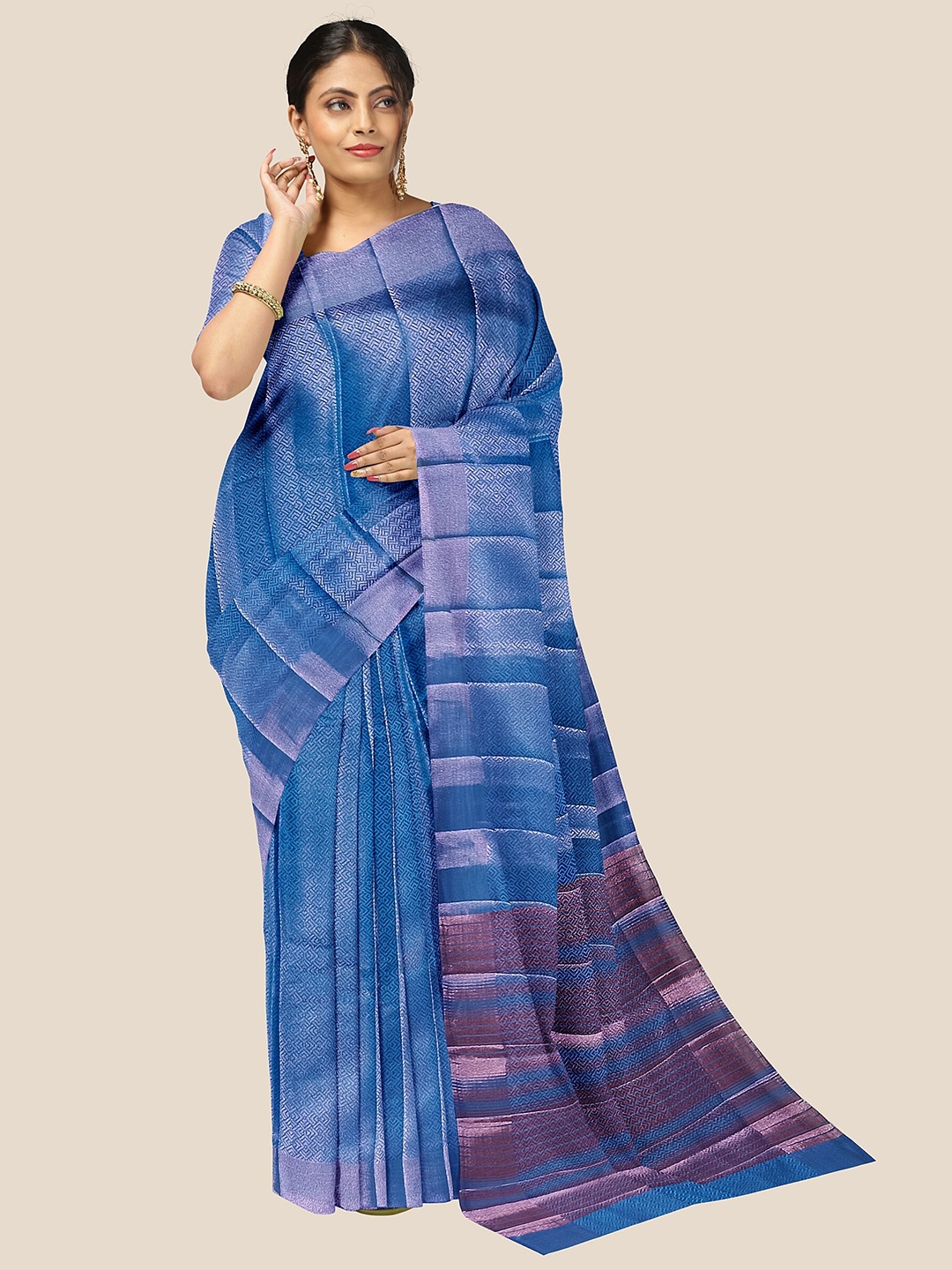 

The Chennai Silks Woven Design Zari Jute Cotton Banarasi Saree, Blue
