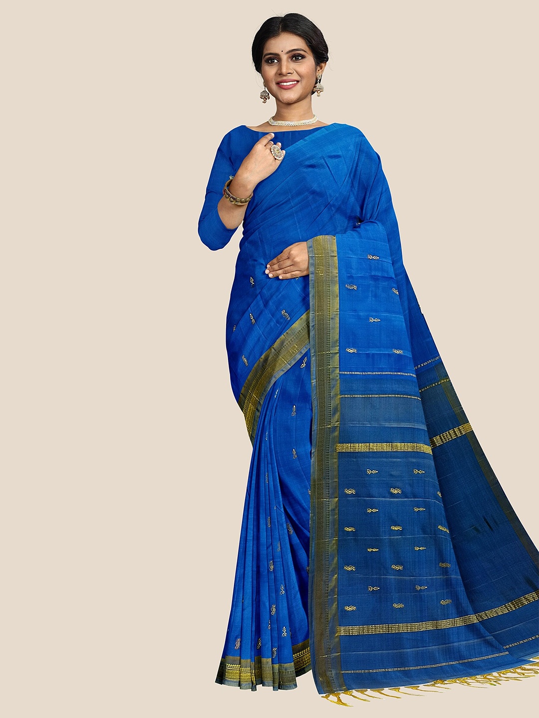 

The Chennai Silks Ethnic Motifs Zari Pure Silk Dharmavaram Saree, Blue