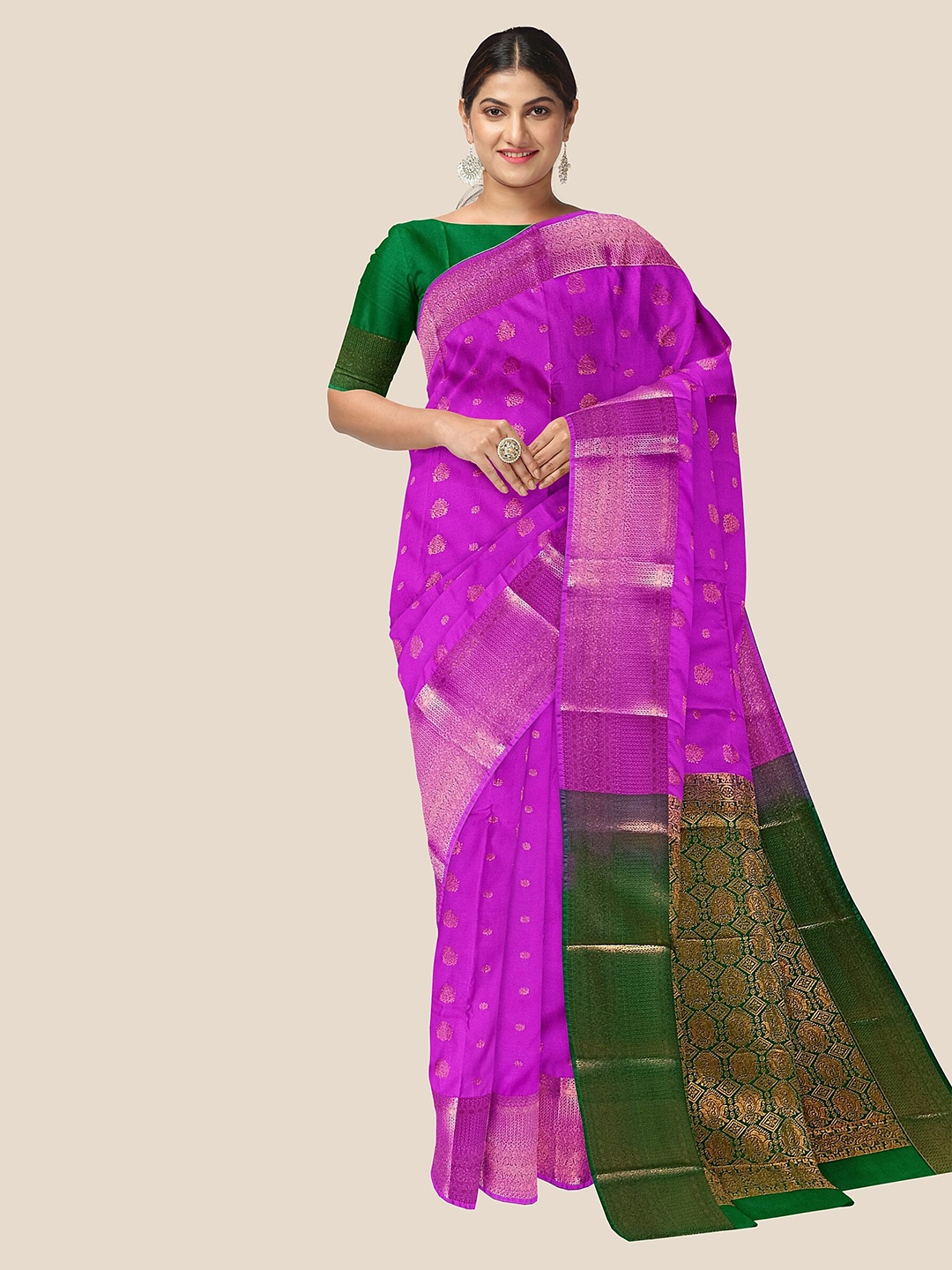 

The Chennai Silks Ethnic Motifs Woven Design Zari Pure Silk Arani Saree, Pink