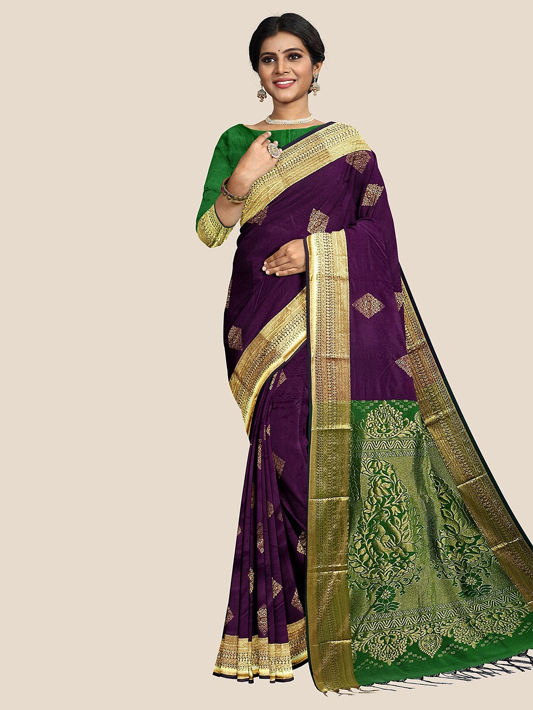 

The Chennai Silks Woven Design Zari Pure Silk Arani Saree, Violet
