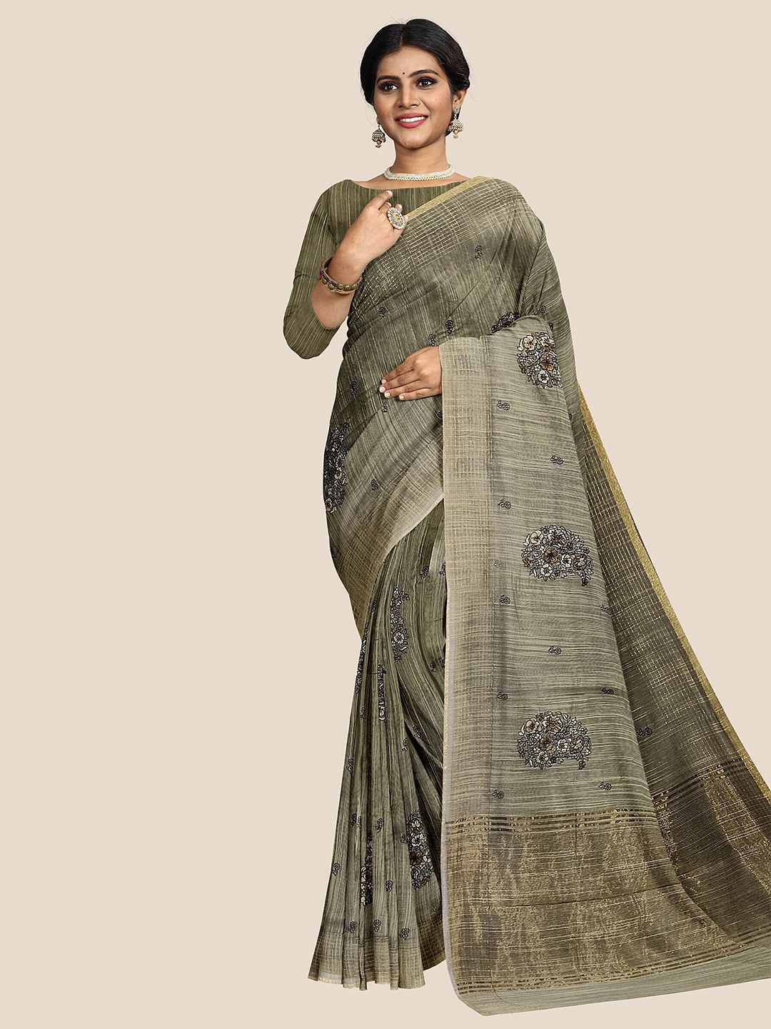 

The Chennai Silks Floral Zari Banarasi Saree, Grey