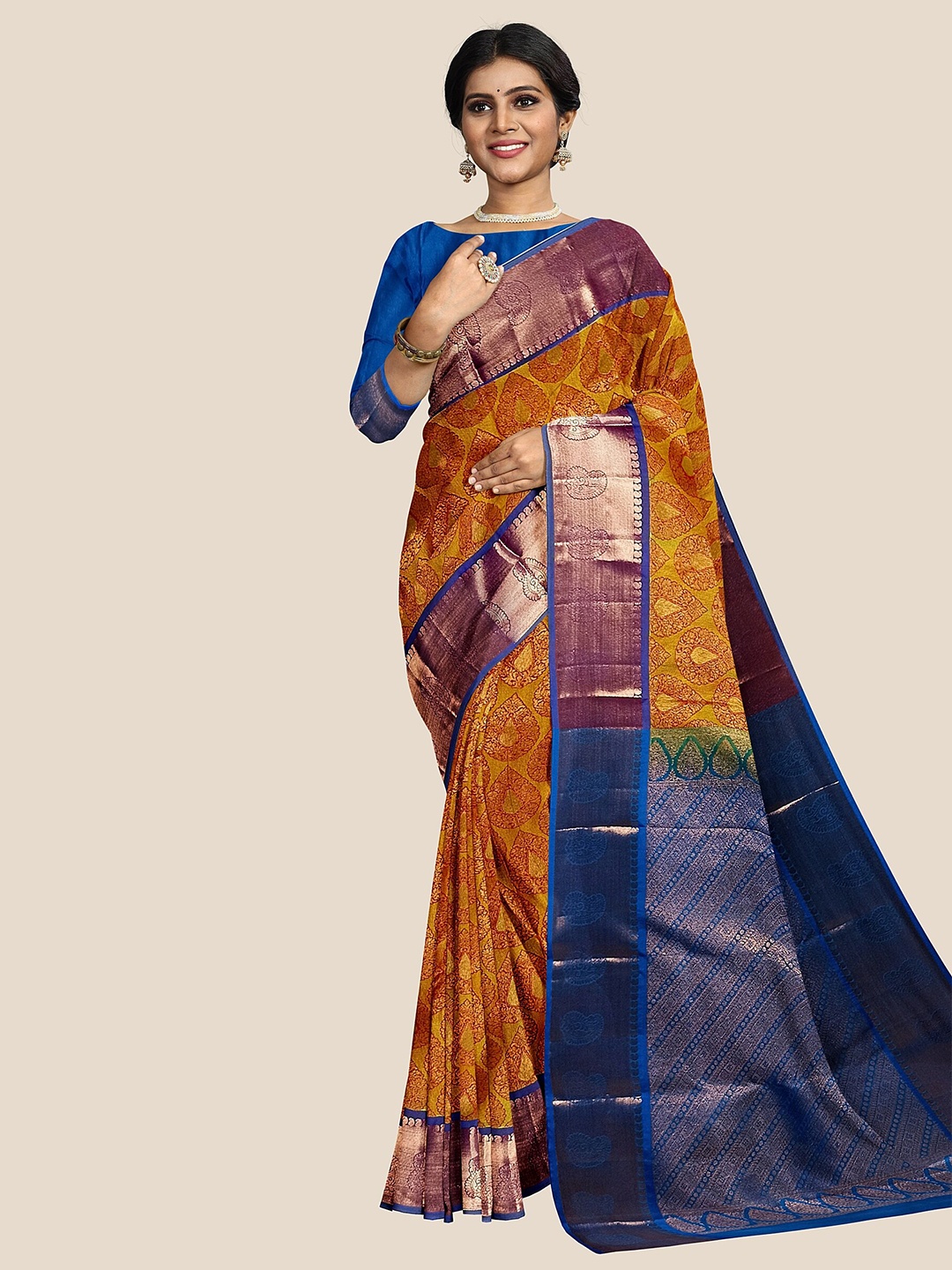 

The Chennai Silks Woven Design Zari Pure Silk Arani Saree, Mustard