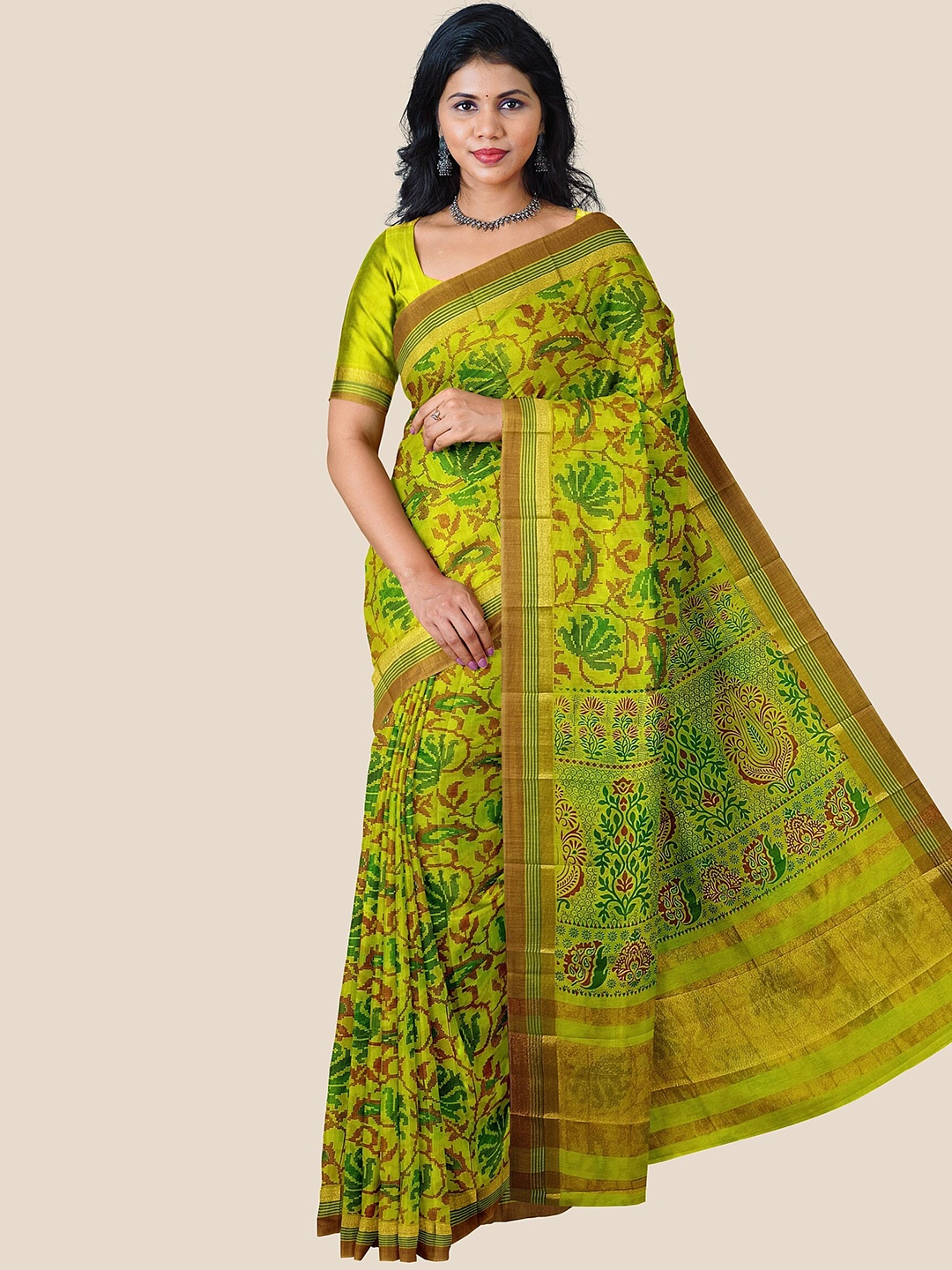 

The Chennai Silks Floral Zari Maheshwari Saree, Yellow