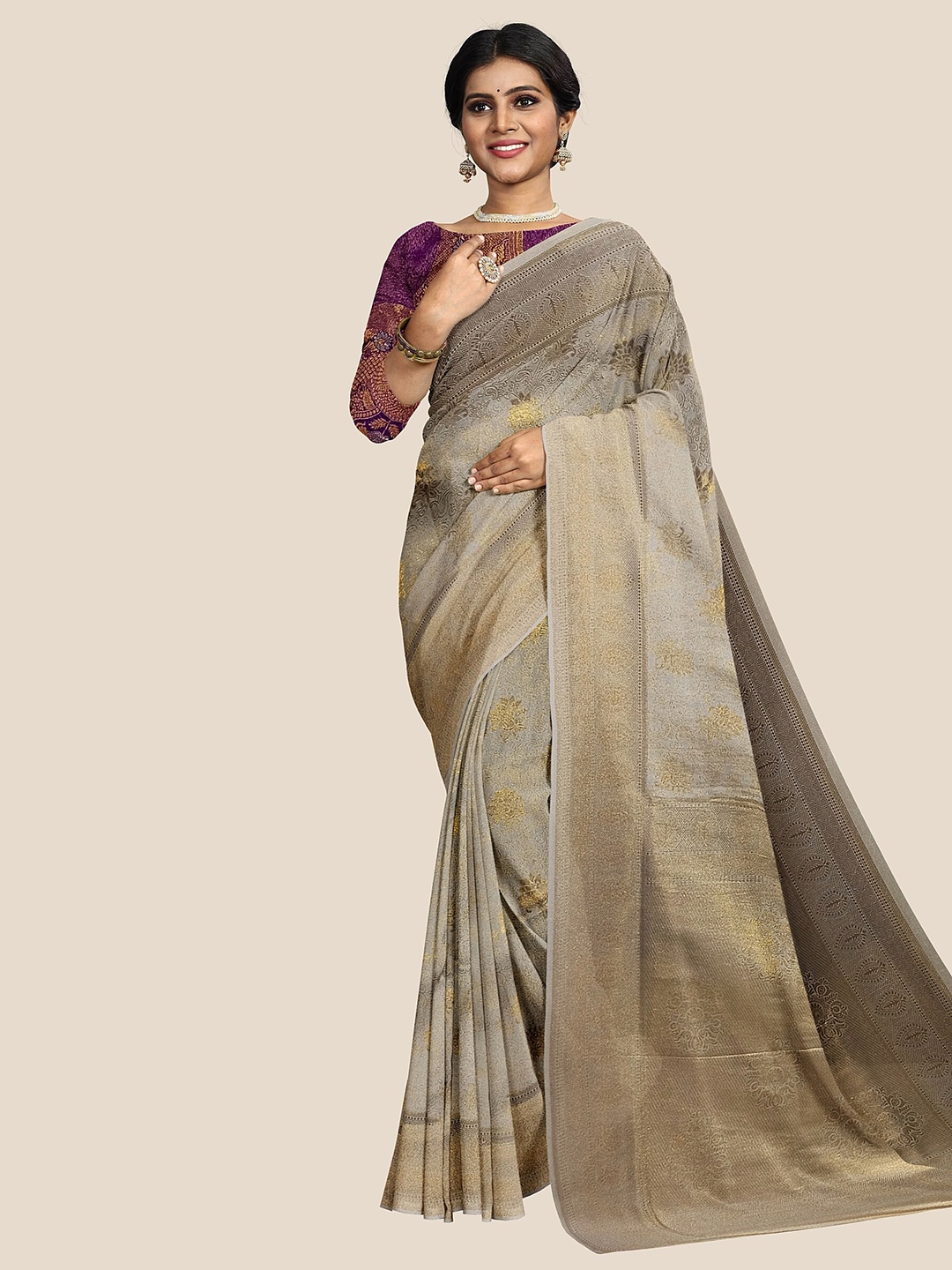 

The Chennai Silks Ethnic Motifs Zari Art Silk Saree, Cream