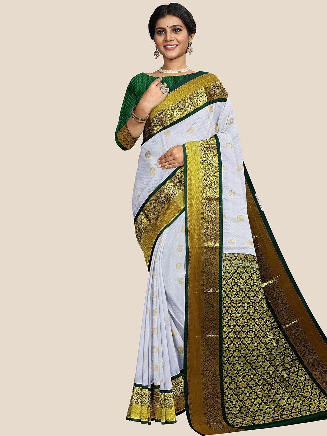 

The Chennai Silks Woven Design Zari Pure Silk Arani Saree, White