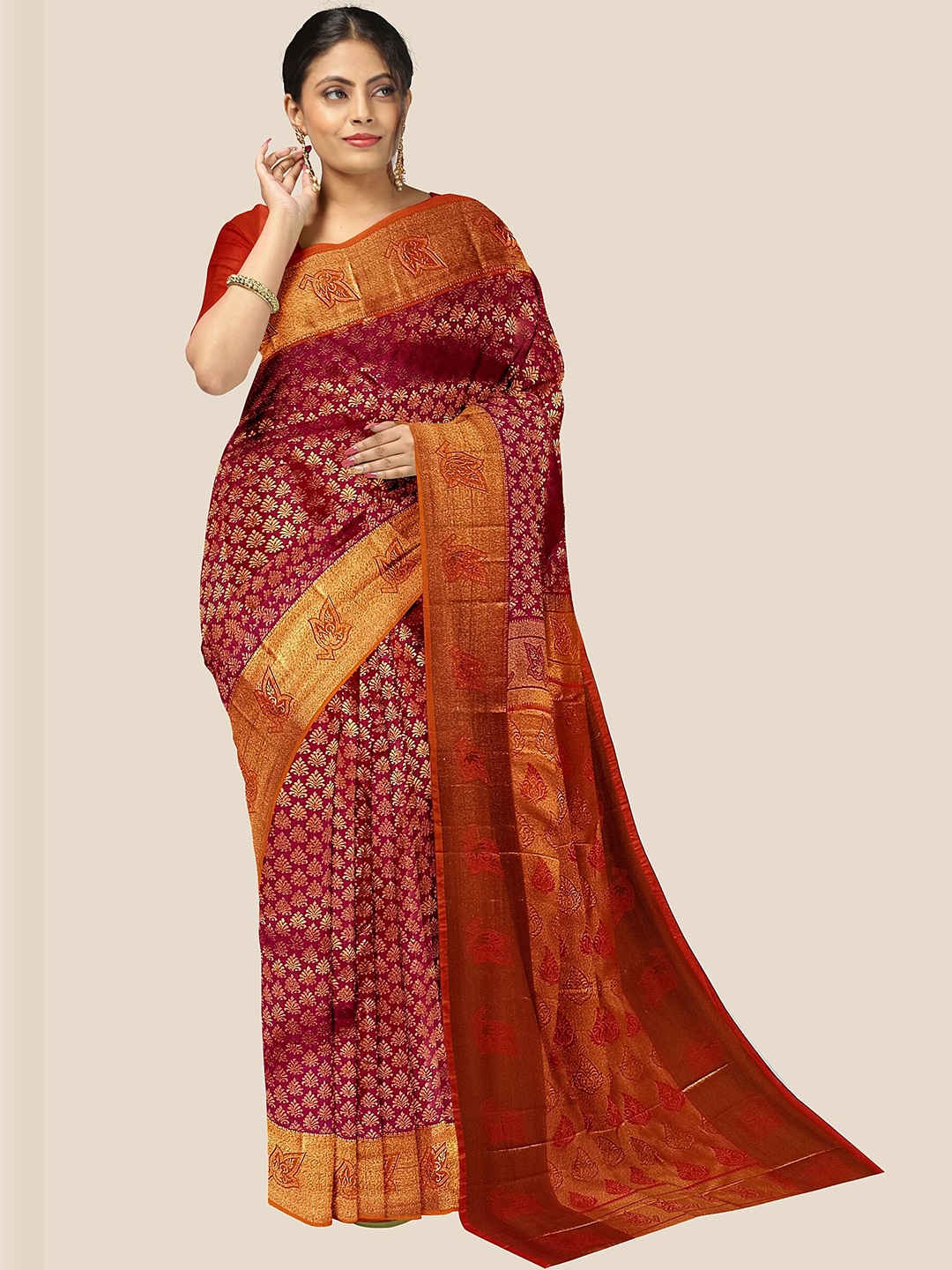 

The Chennai Silks Woven Design Zari Pure Silk Arani Saree, Maroon
