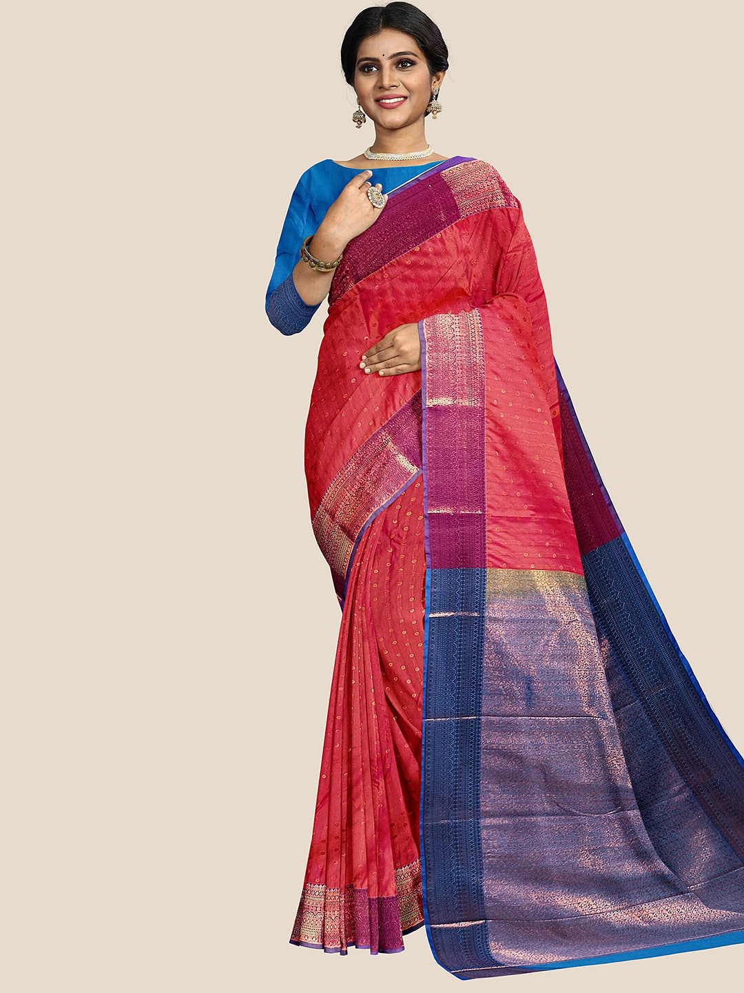 

The Chennai Silks Woven Design Zari Pure Silk Arani Saree, Pink