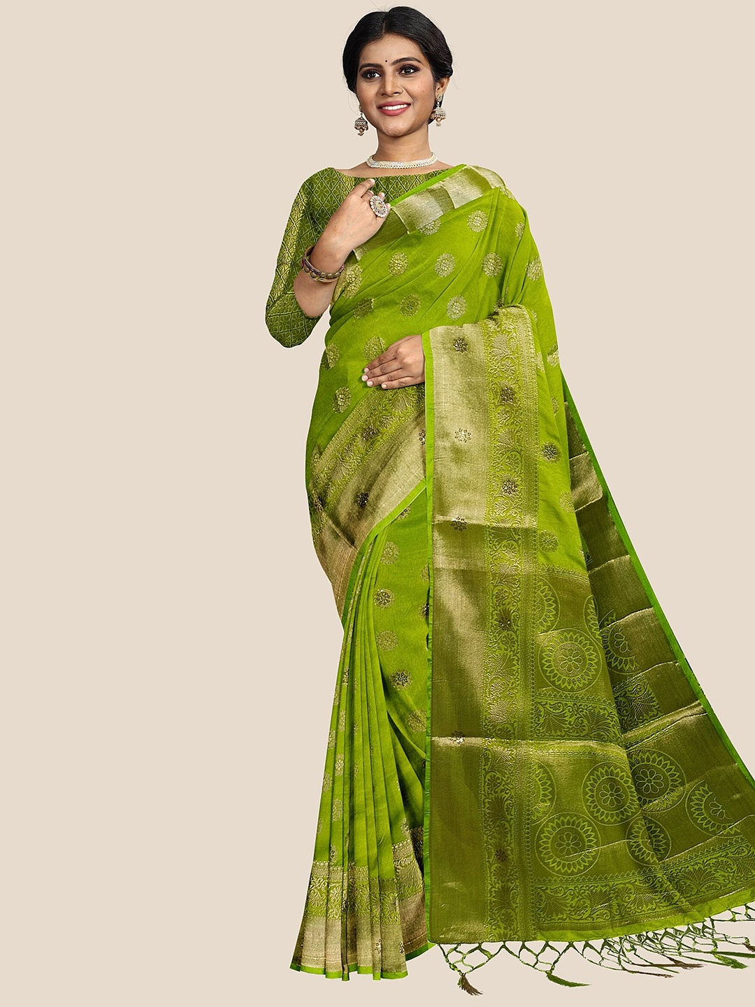 

The Chennai Silks Woven Design Zari Banarasi Saree, Green