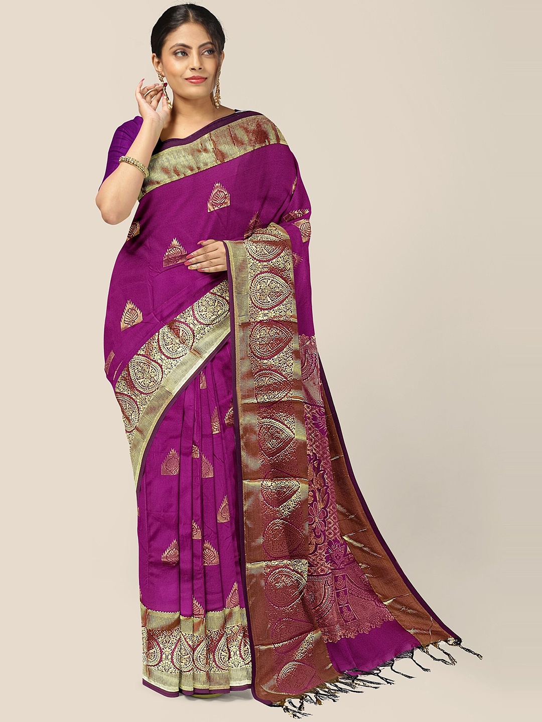 

The Chennai Silks Woven Design Zari Pure Silk Arani Saree, Magenta